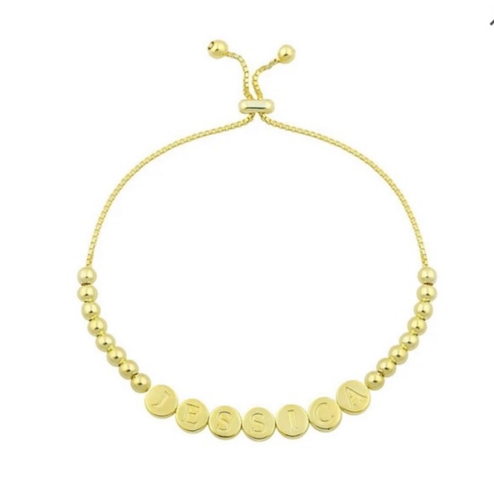 The Sis Kiss Mini Gold Coin Jessica Name Adjustable Bracelet NWT